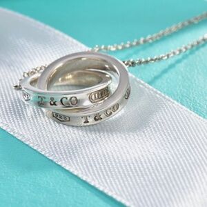 Authentic Tiffany & Co Silver 1837 Interlocking Rings Circles 16” Necklace